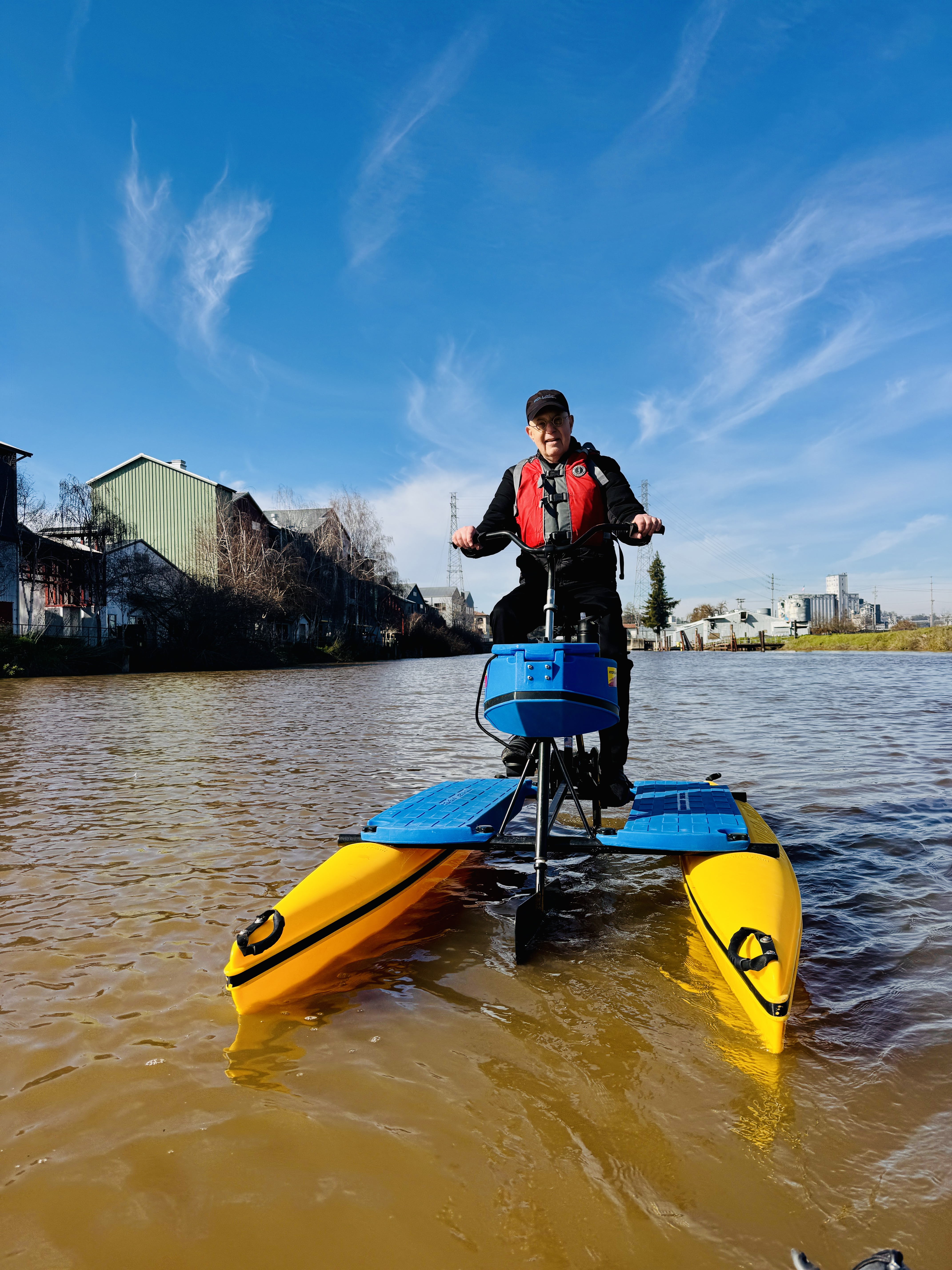 Richard on a water bike on the river